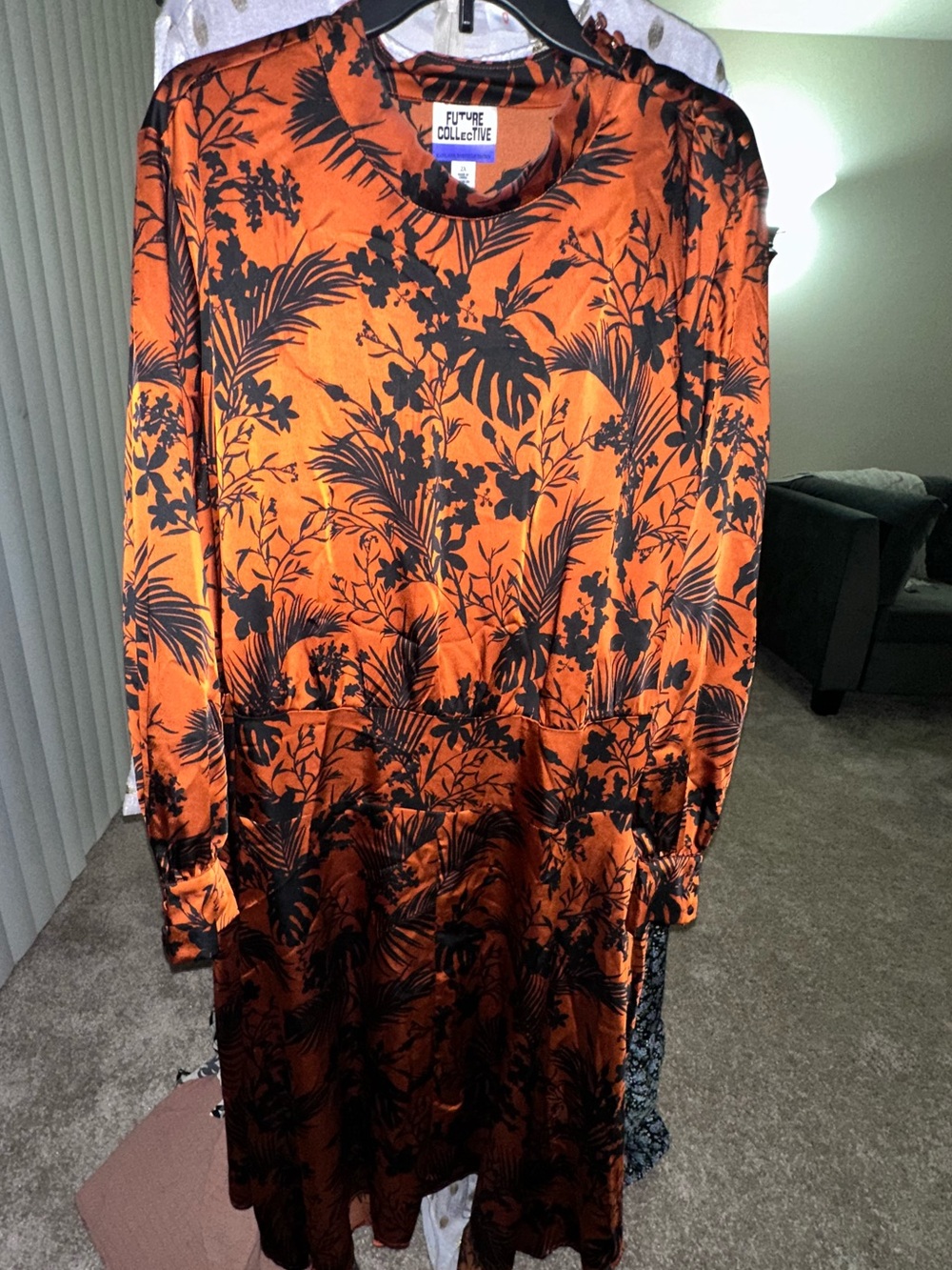 Future Collective Orange & Black Floral Long-Sleeve Dress
